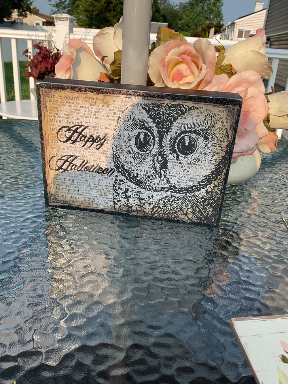 Owl Print Decorative Block - Beige & Black